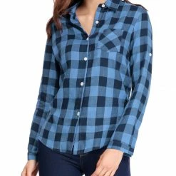 Women Allegra K Plaids Roll Up Sleeves Buttoned Boyfriend Shirt 39 Women Allegra K Plaids Roll Up Sleeves Buttoned Boyfriend Shirt