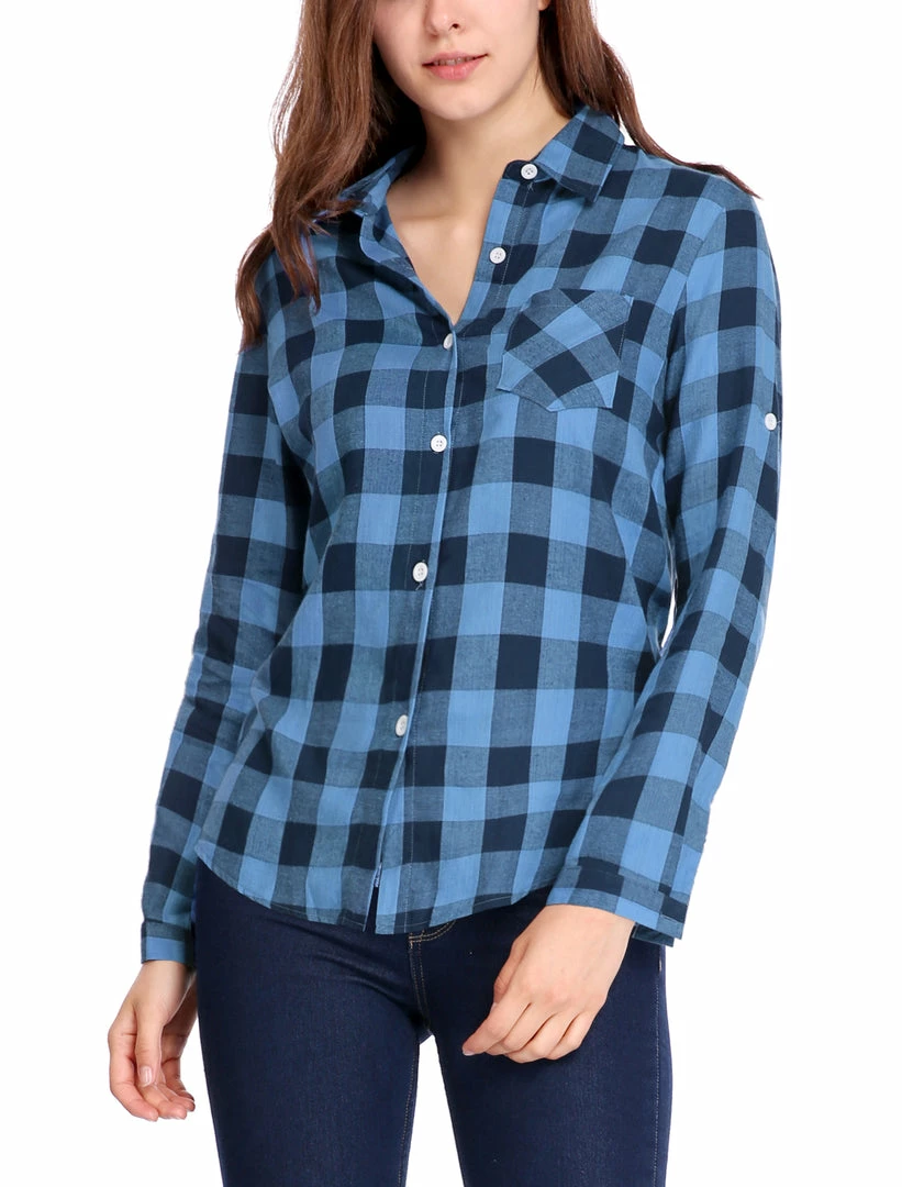Women Allegra K Plaids Roll Up Sleeves Buttoned Boyfriend Shirt 13 Women Allegra K Plaids Roll Up Sleeves Buttoned Boyfriend Shirt