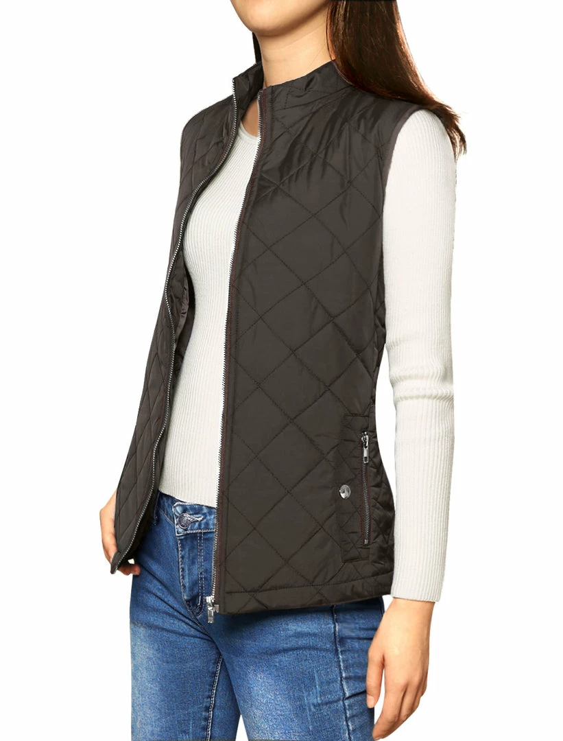 Allegra K Woman Zip Up Front Stand Collar Slant Pockets Quilted Padded Vest Women 83 Allegra K Woman Zip Up Front Stand Collar Slant Pockets Quilted Padded Vest Women