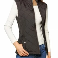 Allegra K Woman Zip Up Front Stand Collar Slant Pockets Quilted Padded Vest Women 179 Allegra K Woman Zip Up Front Stand Collar Slant Pockets Quilted Padded Vest Women