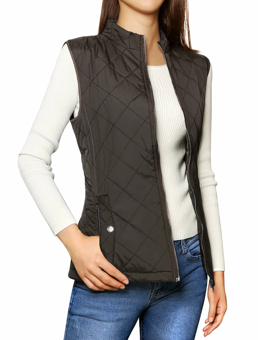 Allegra K Woman Zip Up Front Stand Collar Slant Pockets Quilted Padded Vest Women 82 Allegra K Woman Zip Up Front Stand Collar Slant Pockets Quilted Padded Vest Women
