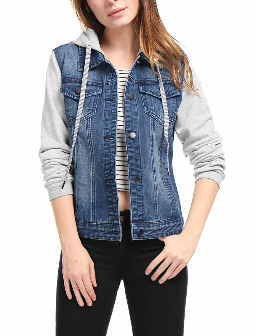 Women Allegra K Washed Denim Jacket With A Hood And Sleeves In Sweatshirt Fabric 31 Women Allegra K Washed Denim Jacket With A Hood And Sleeves In Sweatshirt Fabric