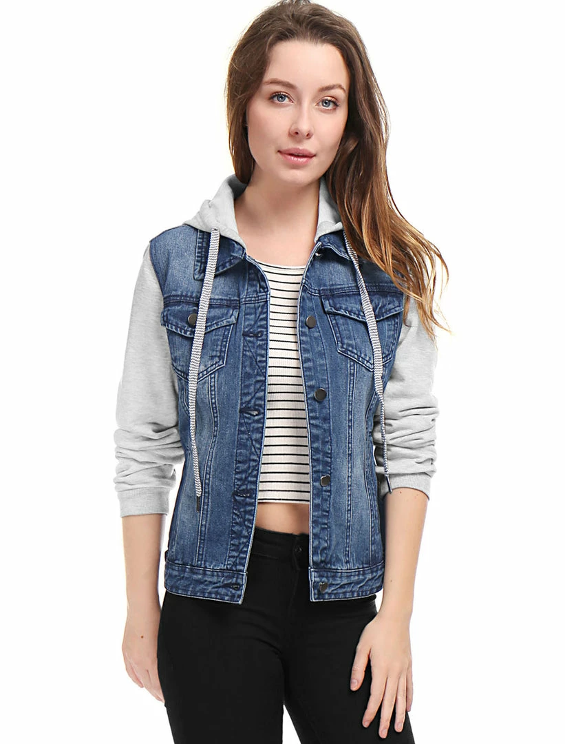 Women Allegra K Washed Denim Jacket With A Hood And Sleeves In Sweatshirt Fabric 32 Women Allegra K Washed Denim Jacket With A Hood And Sleeves In Sweatshirt Fabric
