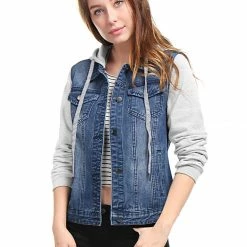 Women Allegra K Washed Denim Jacket With A Hood And Sleeves In Sweatshirt Fabric 81 Women Allegra K Washed Denim Jacket With A Hood And Sleeves In Sweatshirt Fabric