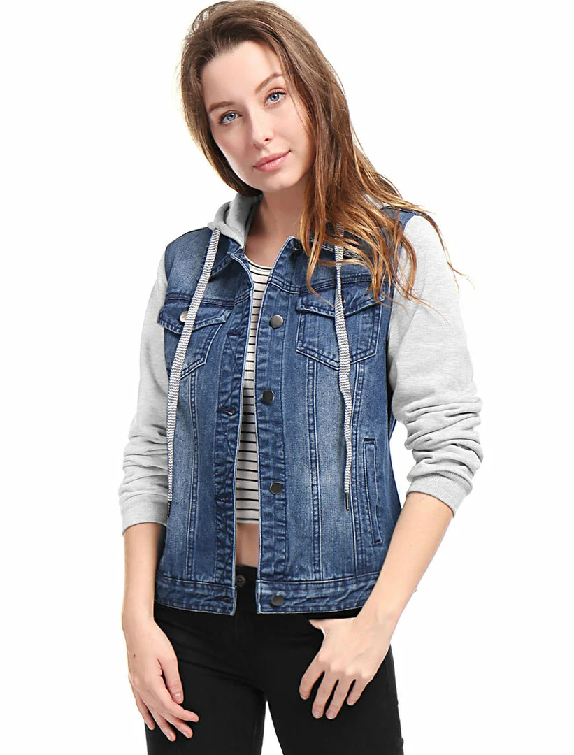 Women Allegra K Washed Denim Jacket With A Hood And Sleeves In Sweatshirt Fabric 33 Women Allegra K Washed Denim Jacket With A Hood And Sleeves In Sweatshirt Fabric