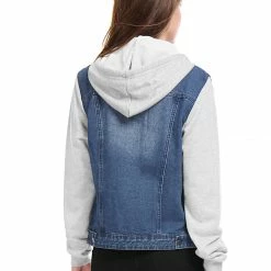 Women Allegra K Washed Denim Jacket With A Hood And Sleeves In Sweatshirt Fabric 82 Women Allegra K Washed Denim Jacket With A Hood And Sleeves In Sweatshirt Fabric
