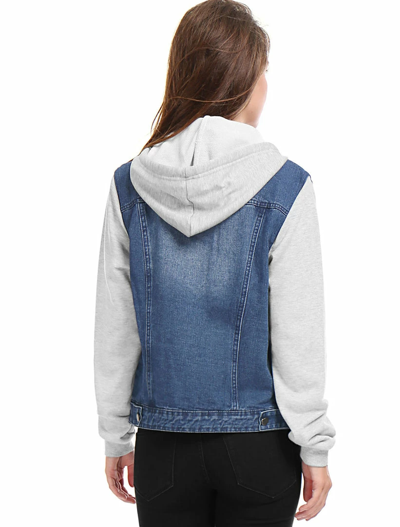 Women Allegra K Washed Denim Jacket With A Hood And Sleeves In Sweatshirt Fabric 34 Women Allegra K Washed Denim Jacket With A Hood And Sleeves In Sweatshirt Fabric
