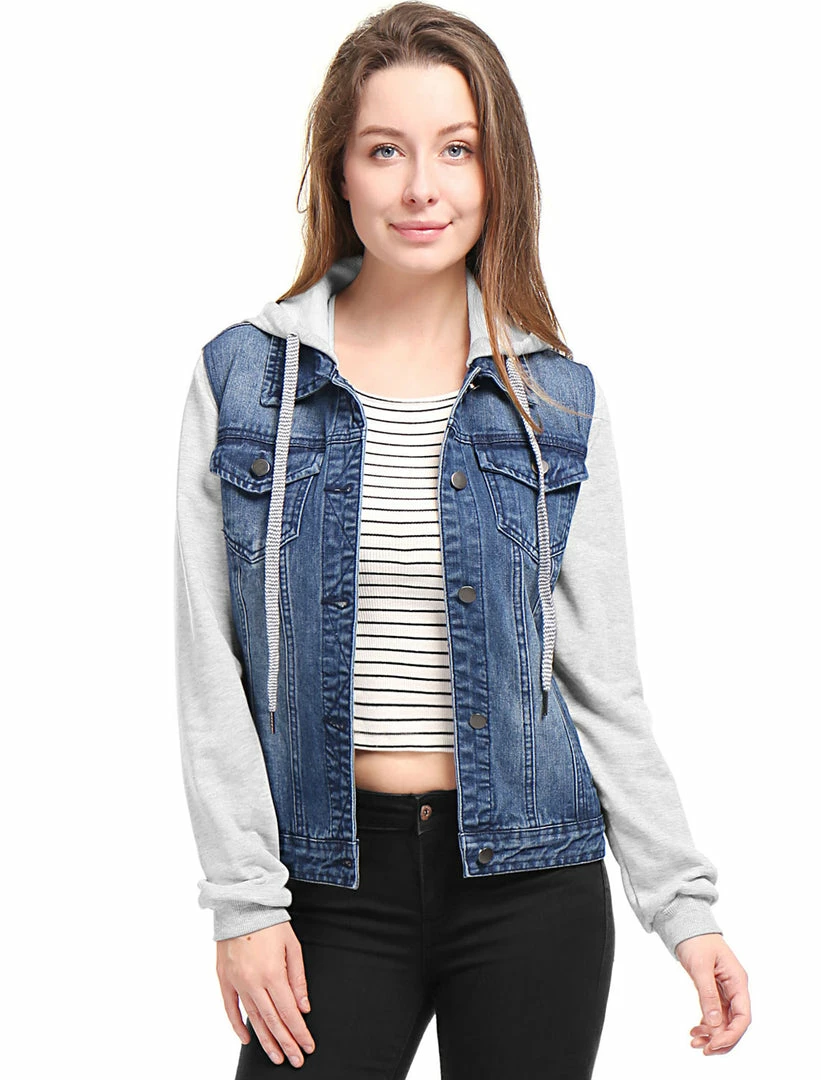 Women Allegra K Washed Denim Jacket With A Hood And Sleeves In Sweatshirt Fabric 30 Women Allegra K Washed Denim Jacket With A Hood And Sleeves In Sweatshirt Fabric