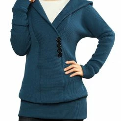 Allegra K Shawl Collar Buttons Decor Hooded Tunic Sweater