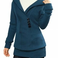 Allegra K Shawl Collar Buttons Decor Hooded Tunic Sweater