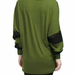 Women Allegra K Color Block Batwing Sleeves Oversize Tunic Top