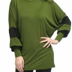 Women Allegra K Color Block Batwing Sleeves Oversize Tunic Top