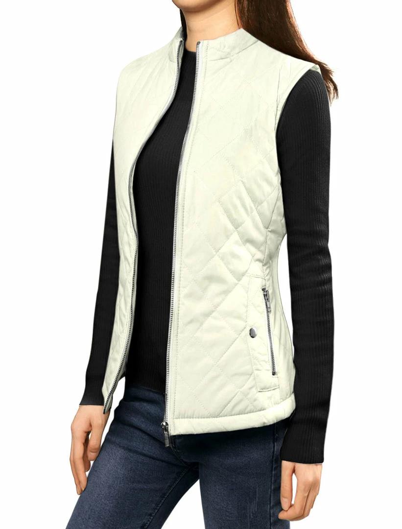 Allegra K Woman Zip Up Front Stand Collar Slant Pockets Quilted Padded Vest Women 77 Allegra K Woman Zip Up Front Stand Collar Slant Pockets Quilted Padded Vest Women