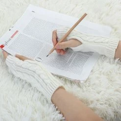 Allegra K Women's Wrist Warmer Stretchy Elastic Thumb Winter Knitted Fingerless Gloves Accessories