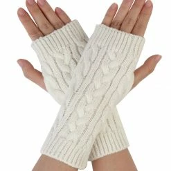 Allegra K Women's Wrist Warmer Stretchy Elastic Thumb Winter Knitted Fingerless Gloves Accessories