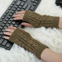 Allegra K Women's Wrist Warmer Stretchy Elastic Thumb Winter Knitted Fingerless Gloves Accessories