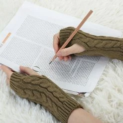 Allegra K Women's Wrist Warmer Stretchy Elastic Thumb Winter Knitted Fingerless Gloves Accessories