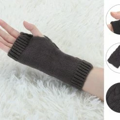 Allegra K Women's Wrist Warmer Stretchy Elastic Thumb Winter Knitted Fingerless Gloves Accessories