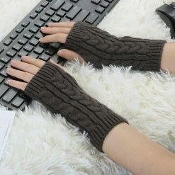 Allegra K Women's Wrist Warmer Stretchy Elastic Thumb Winter Knitted Fingerless Gloves Accessories