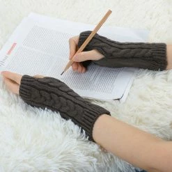 Allegra K Women's Wrist Warmer Stretchy Elastic Thumb Winter Knitted Fingerless Gloves Accessories