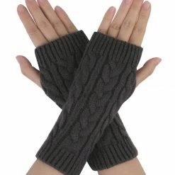 Allegra K Women's Wrist Warmer Stretchy Elastic Thumb Winter Knitted Fingerless Gloves Accessories