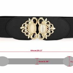 Allegra K Accessories Lady Faux Leather Beaded Rhinestone Inlaid Elastic Waist Belt
