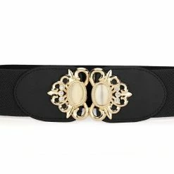 Allegra K Accessories Lady Faux Leather Beaded Rhinestone Inlaid Elastic Waist Belt