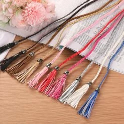 Allegra K Women Tassels Beaded Braided Skinny Waist Belt Accessories