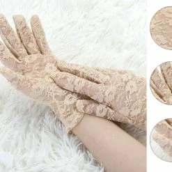 Allegra K Lady Floral Lace Wrist Length Full Finger Gloves Pair Accessories