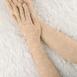 Allegra K Women Opera Length Floral Lace Full Finger Gloves Pair