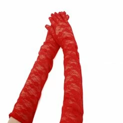 Allegra K Women Opera Length Floral Lace Full Finger Gloves Pair