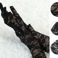 Allegra K Lady Floral Lace Wrist Length Full Finger Gloves Pair Accessories