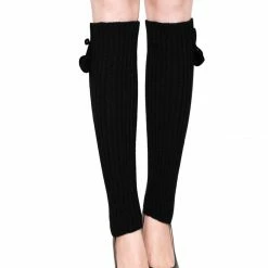 Allegra K Accessories Woman Pom-Pom Decor Ribbed Stretchy Knitted Leg Warmers Pair