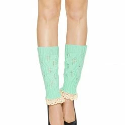 Allegra K Accessories Women Lace Trim Ribbed Hollow Out Knitted Leg Warmers Pair