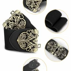 Allegra K Knot Woven Metal Interlocking Buckle Textured Elastic Stretchy Cinch Waistband Waist Belt