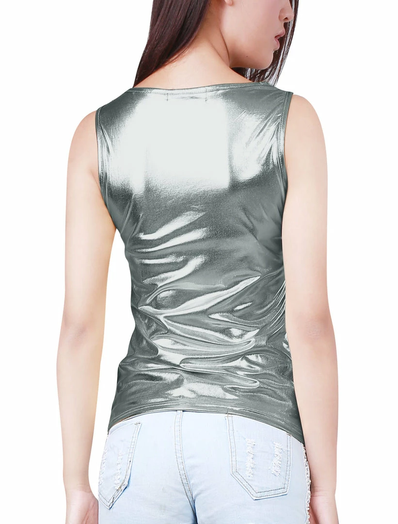 Allegra K U Neck Stretchy Slim Fit Metallic Tank Top Tops & Blouses 81 Allegra K U Neck Stretchy Slim Fit Metallic Tank Top Tops & Blouses