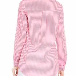 Allegra K Button Down Vertical Stripes Long Roll Up Sleeves Shirt Women
