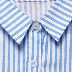 Allegra K Button Down Vertical Stripes Long Roll Up Sleeves Shirt Women