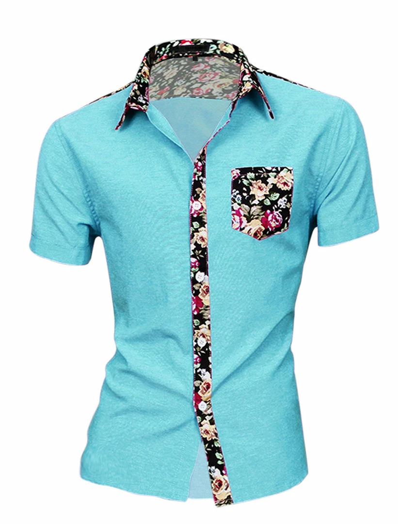 Allegra K 1310 8838 Men Summer Floral Print Pocket Short Sleeve Button Down Hawaiian Shirt 32 Allegra K 1310 8838 Men Summer Floral Print Pocket Short Sleeve Button Down Hawaiian Shirt