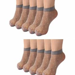 Allegra K Women Dots Pattern Ankle Length Stretchy Sheer Socks 10 Pairs