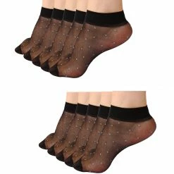 Allegra K Women Dots Pattern Ankle Length Stretchy Sheer Socks 10 Pairs