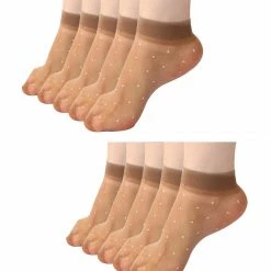 Allegra K Women Dots Pattern Ankle Length Stretchy Sheer Socks 10 Pairs