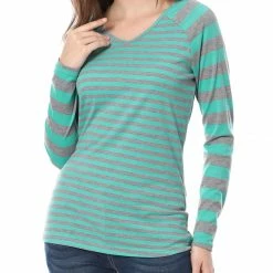 Allegra K Striped Long Raglan Sleeves V Neck Tee Shirt 77 Allegra K Striped Long Raglan Sleeves V Neck Tee Shirt