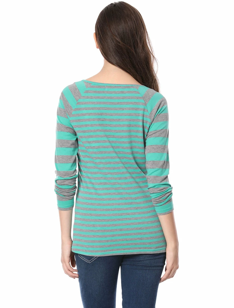 Allegra K Striped Long Raglan Sleeves V Neck Tee Shirt 36 Allegra K Striped Long Raglan Sleeves V Neck Tee Shirt