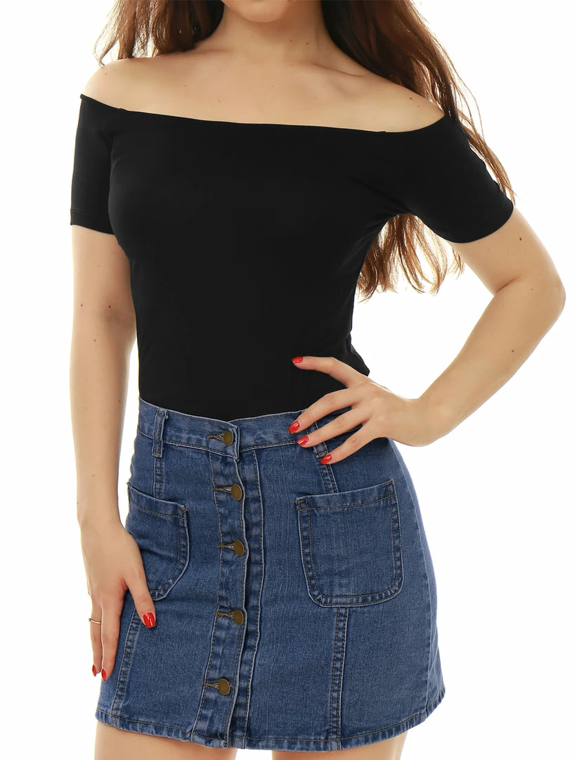 Allegra K Slim Fit Short Sleeves Off The Shoulder Cropped Top Clothing 54 Allegra K Slim Fit Short Sleeves Off The Shoulder Cropped Top Clothing