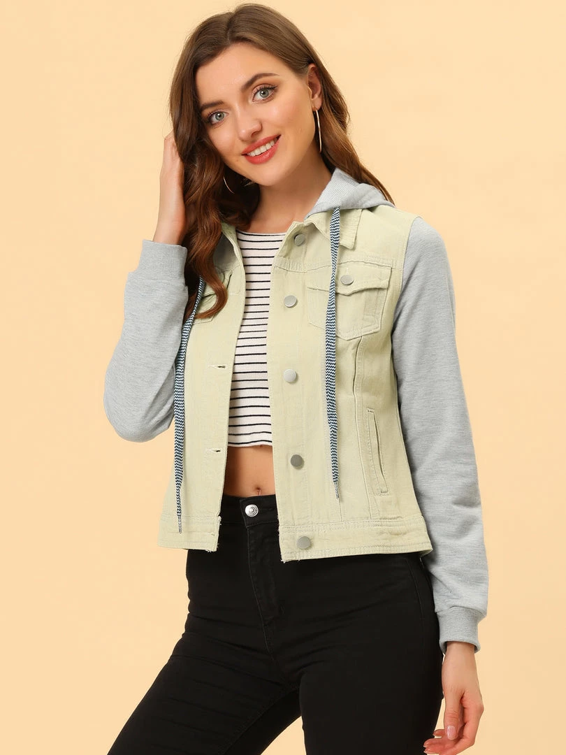 Women Allegra K Washed Denim Jacket With A Hood And Sleeves In Sweatshirt Fabric 48 Women Allegra K Washed Denim Jacket With A Hood And Sleeves In Sweatshirt Fabric