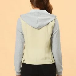 Women Allegra K Washed Denim Jacket With A Hood And Sleeves In Sweatshirt Fabric 98 Women Allegra K Washed Denim Jacket With A Hood And Sleeves In Sweatshirt Fabric