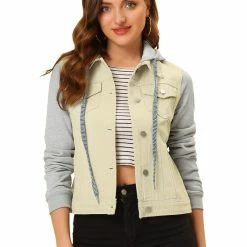 Women Allegra K Washed Denim Jacket With A Hood And Sleeves In Sweatshirt Fabric 95 Women Allegra K Washed Denim Jacket With A Hood And Sleeves In Sweatshirt Fabric