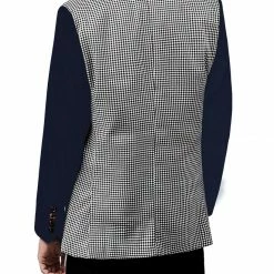 Allegra K Y83 Men Houndstooth Long Sleeve Padded Shoulder Single Breasted Blazer