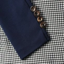 Allegra K Y83 Men Houndstooth Long Sleeve Padded Shoulder Single Breasted Blazer